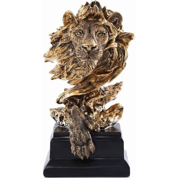 Sandstone Lion Statue Golden King of Beasts Home Study Living Room Decor Gift - Picture 1 of 10